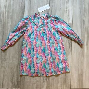NWT The Oaks Apparel Whimsical Colorful Holiday Tree Print Ann Dress, girls 4
